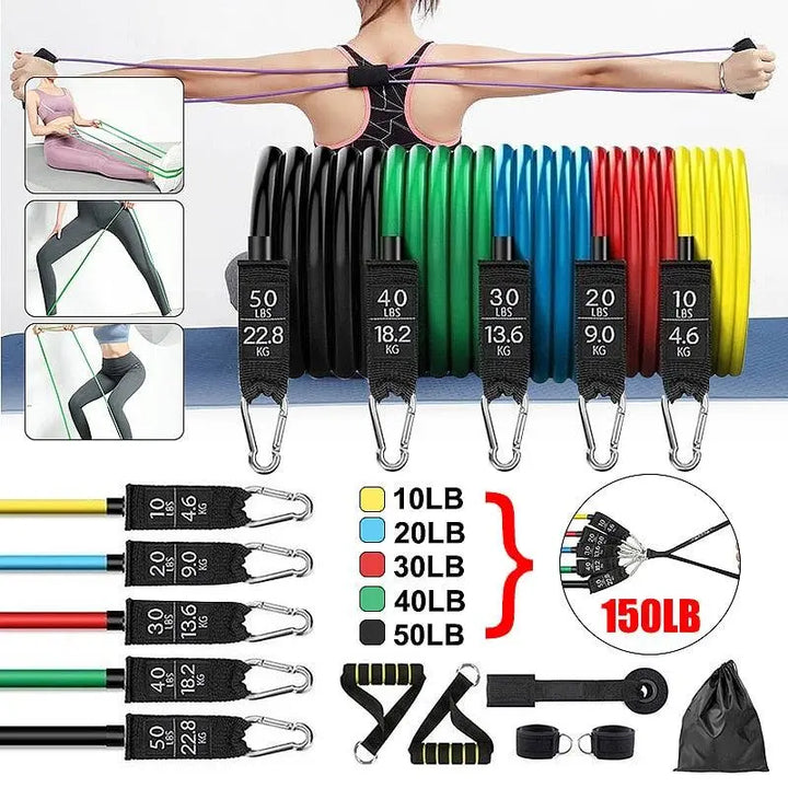 Well Dudes11PCS Resistance Bands SetThe 11PCS Resistance Bands Set is the perfect fitness accessory for anyone looking to build muscle and strength, and tone their body.This set includes five color-codWell Dudes11PCS Resistance Bands Set