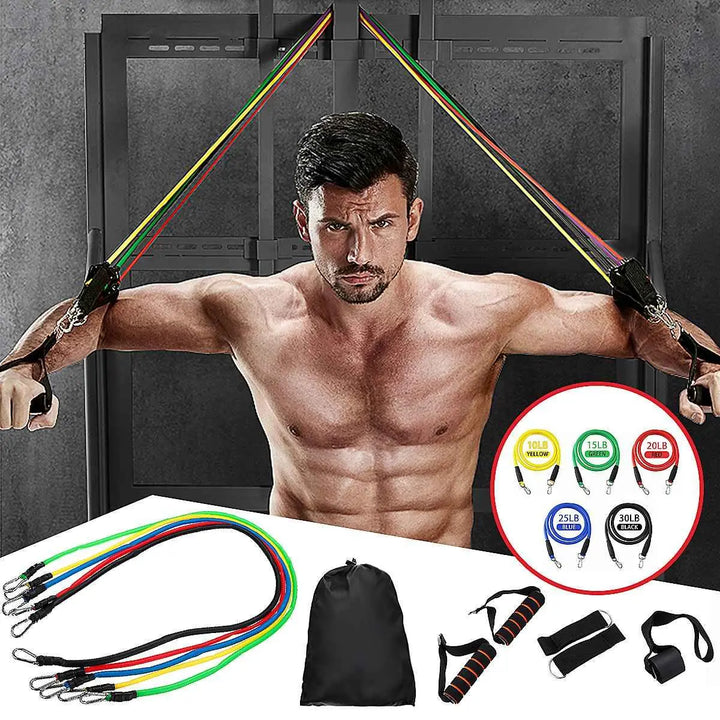 Well Dudes11PCS Resistance Bands SetThe 11PCS Resistance Bands Set is the perfect fitness accessory for anyone looking to build muscle and strength, and tone their body.This set includes five color-codWell Dudes11PCS Resistance Bands Set